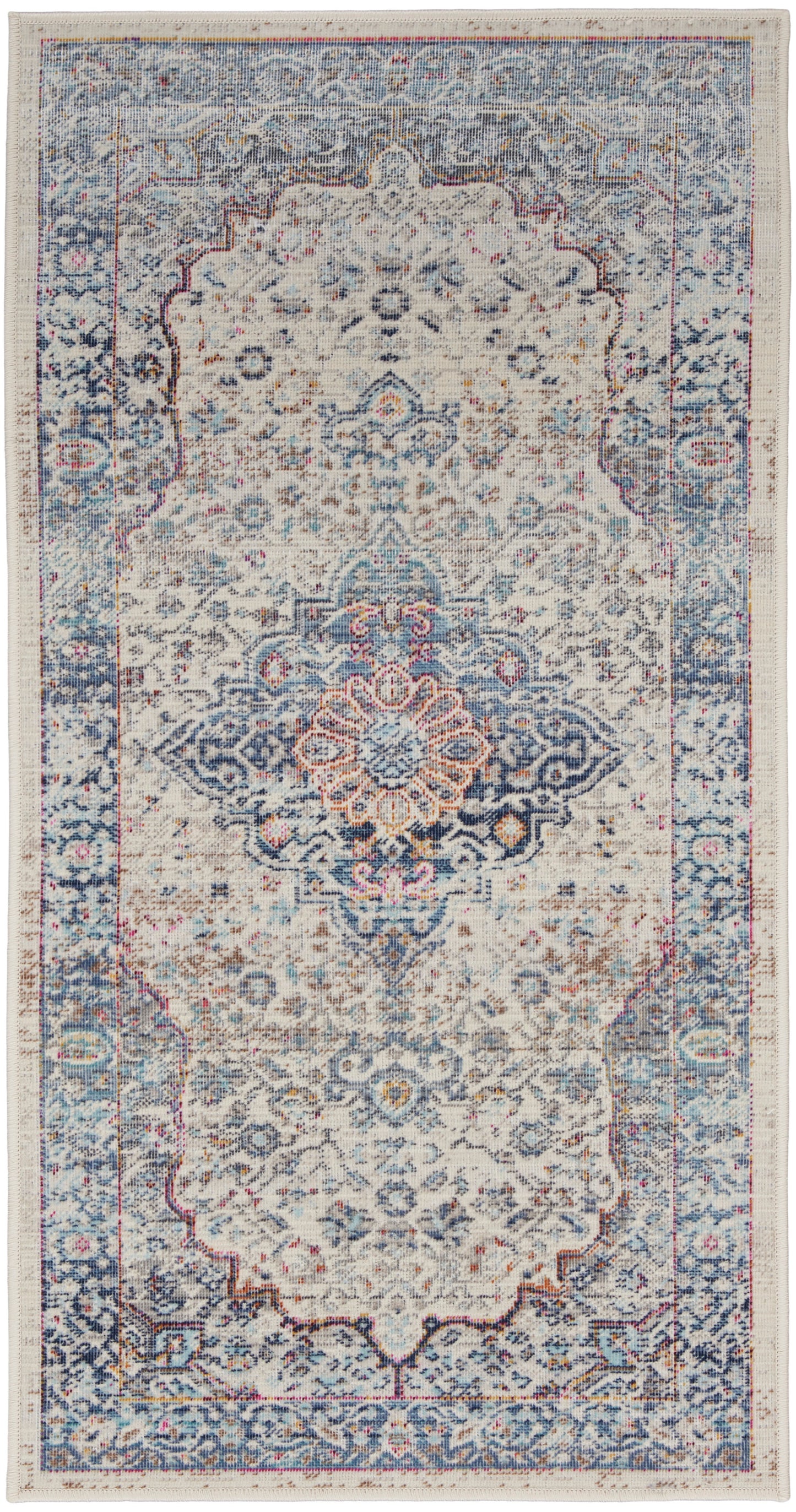 Nourison Home Vintage Kashan VKA07 Ivory Blue Traditional Power-loomed Rug