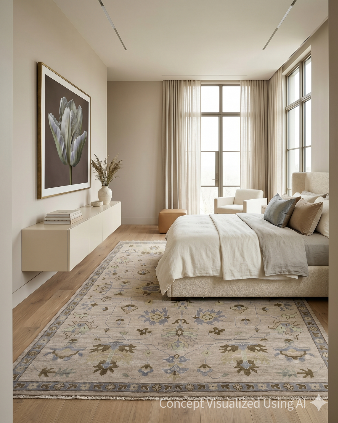 Artisan Blossom Beige Traditional Knotted Rug for Bedroom