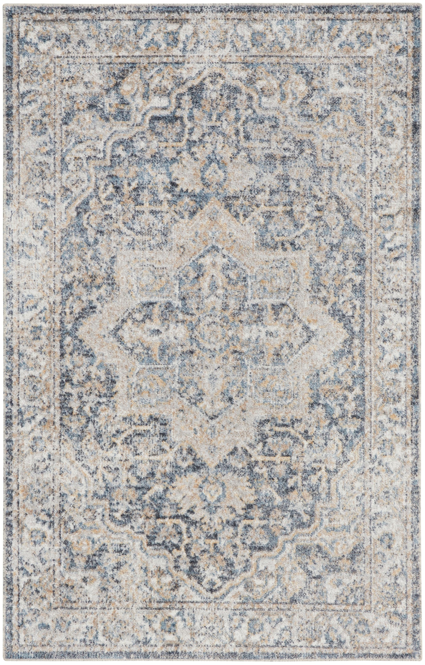 Nourison Home Astra Machine Washable ASW12 Grey Blue Traditional Power-loomed Rug