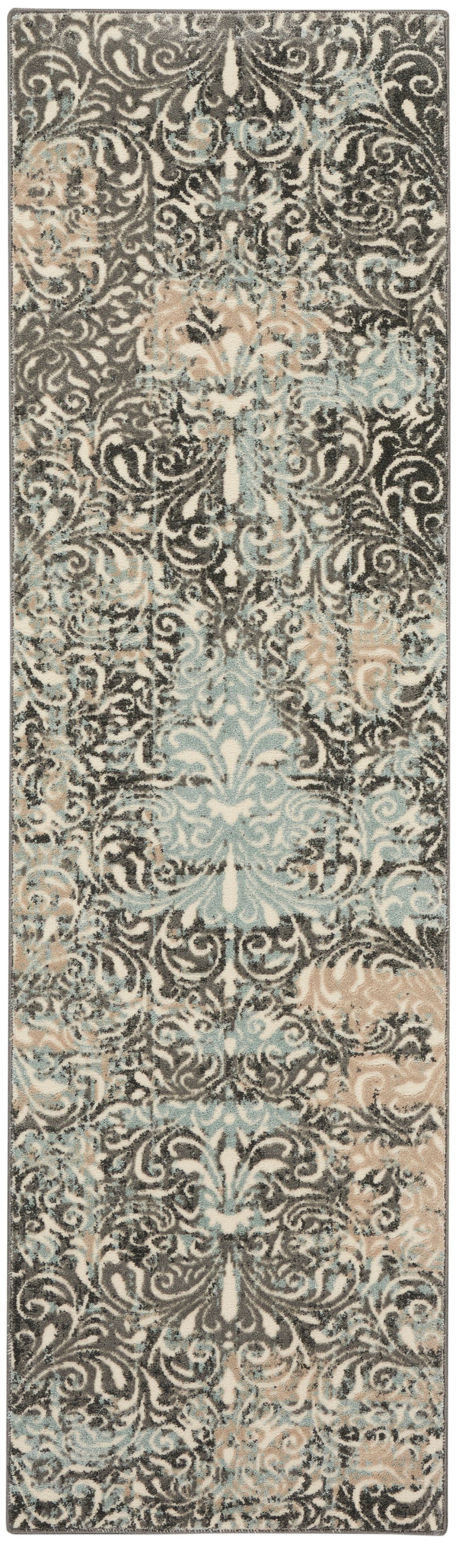 Nourison Home Marmara MRA04 Charcoal Teal Ivory Contemporary Power-loomed Rug