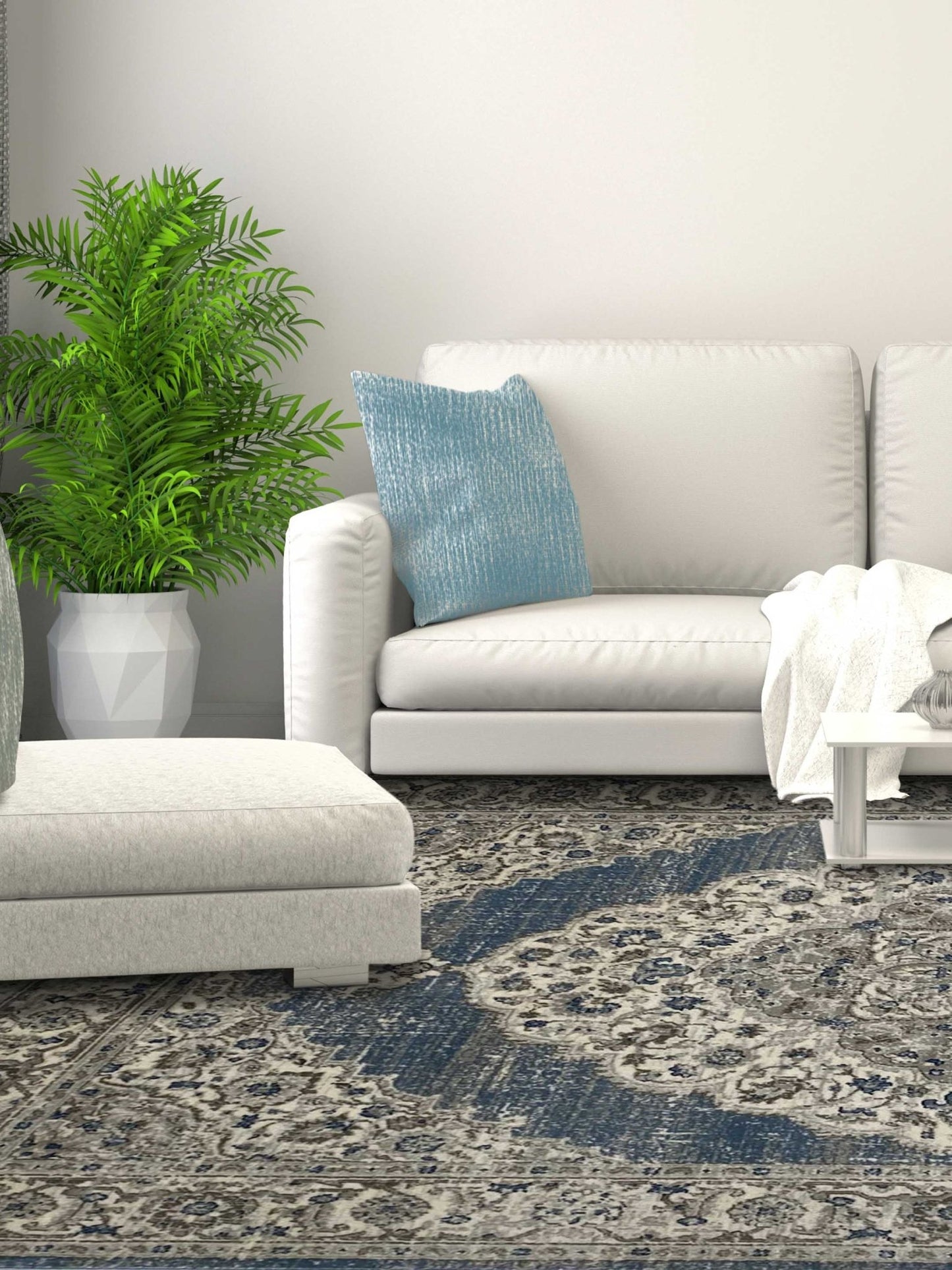 Artisan Bella Blue Cream Transitional Machinemade Rug - Rugs - Artisan - Atlanta Designer Rugs