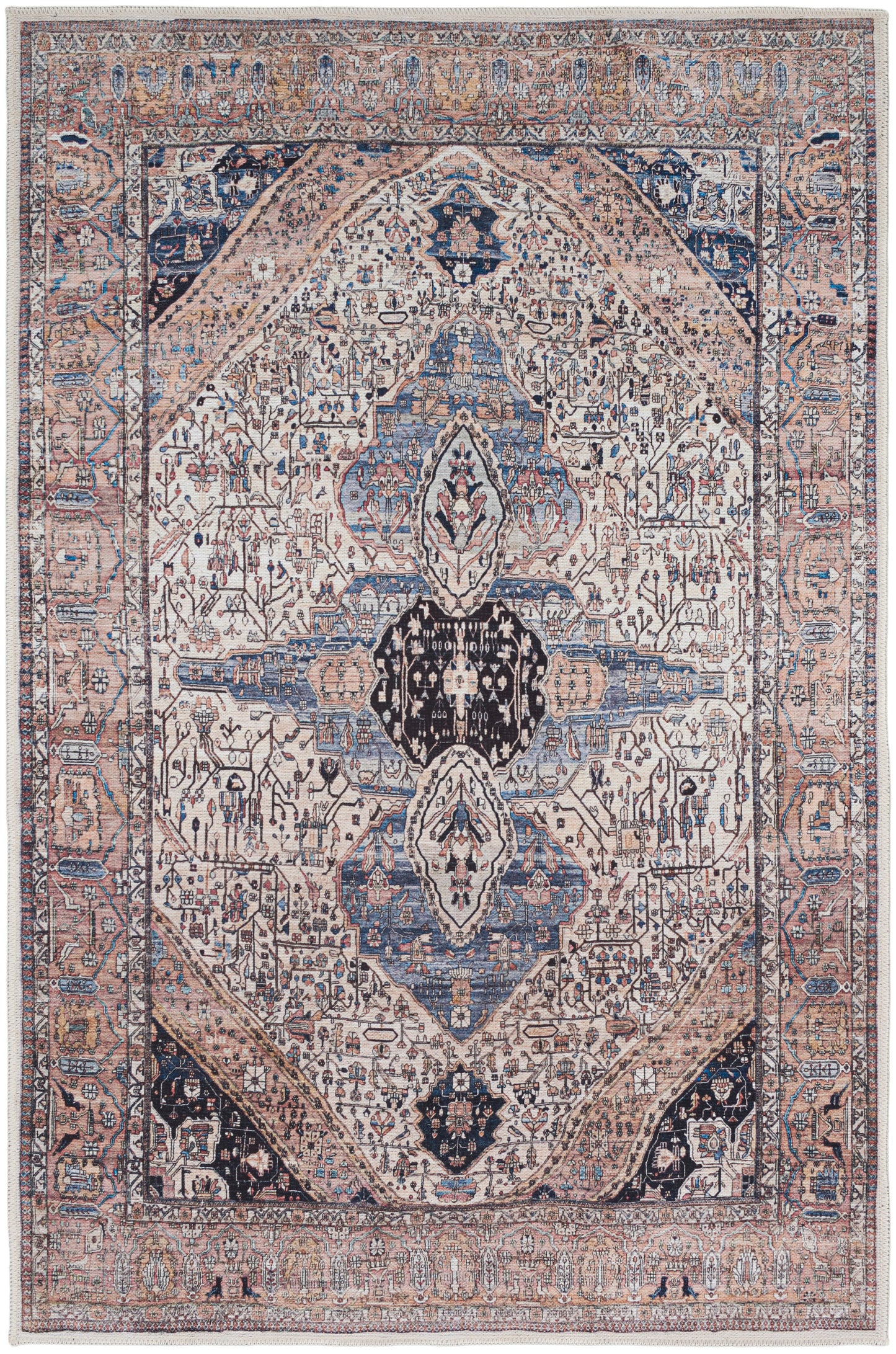Nourison Home Grand Washables GRW05 Ivory Blue Traditional Power-loomed Rug