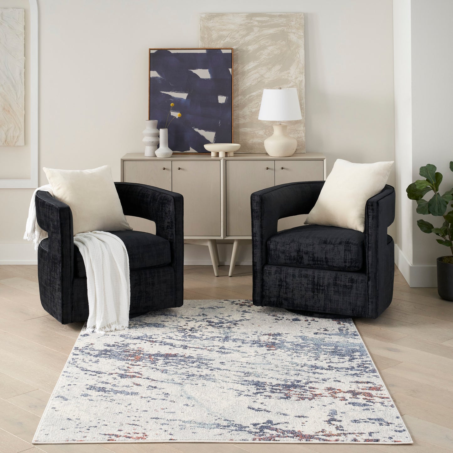 Nourison Home Motion Ivory Blue Contemporary