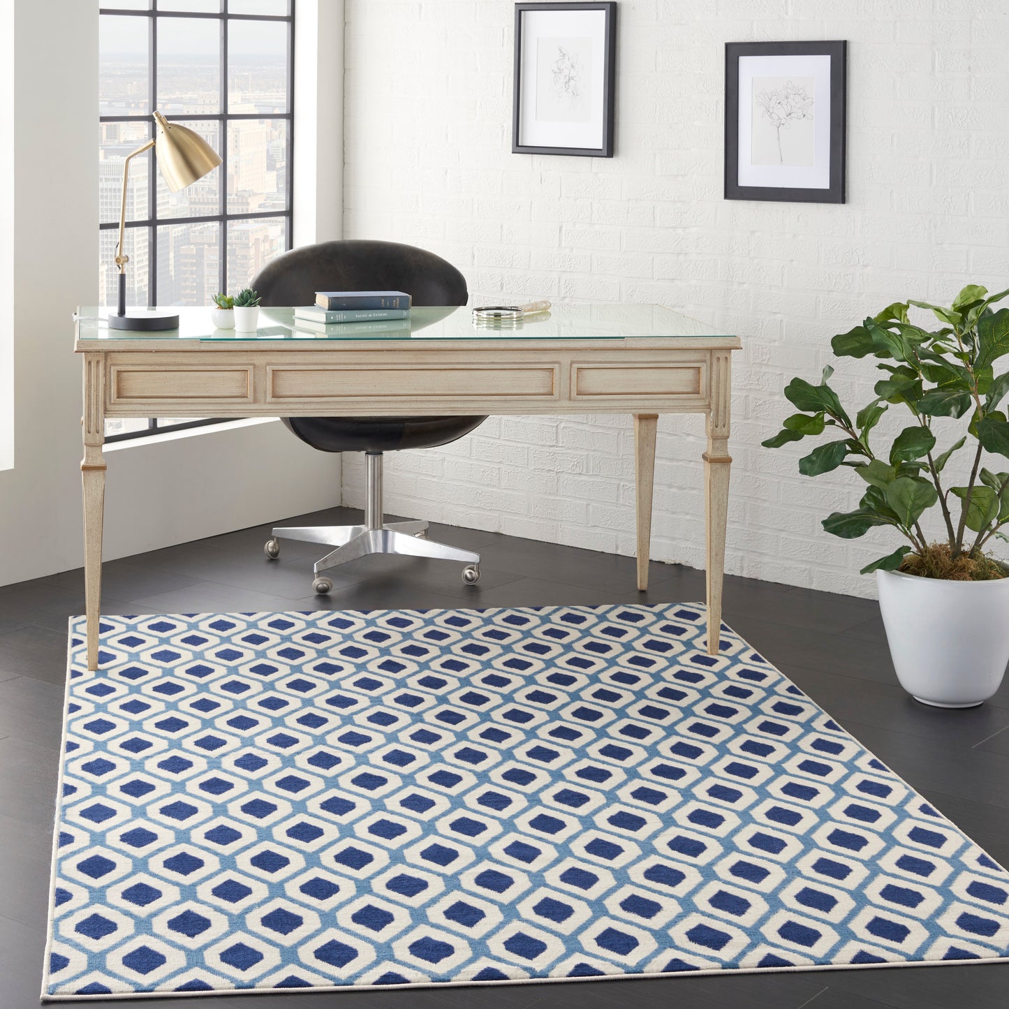 Nourison Home Grafix White Navy Contemporary