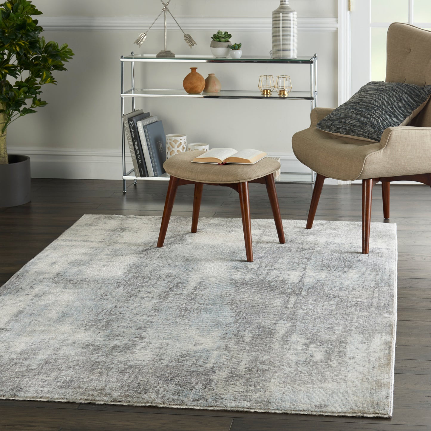 Nourison Home Etchings Grey Light Blue Contemporary