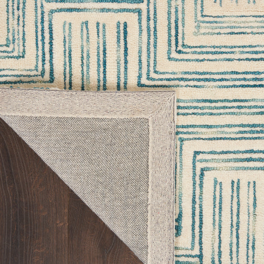 Nourison Home Interlock Ivory Turquoise Contemporary