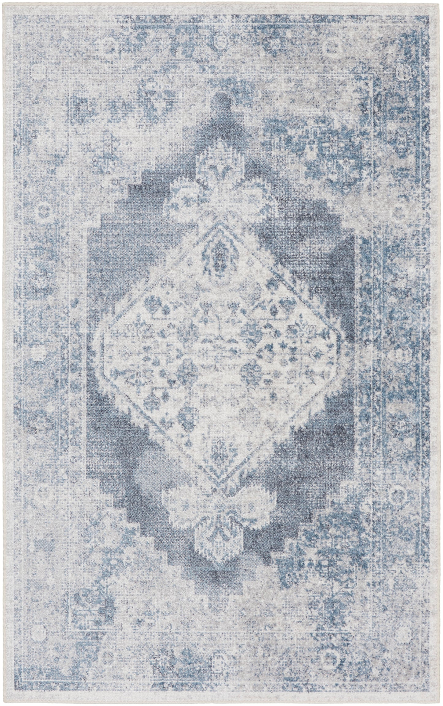 Nourison Home Astra Machine Washable ASW11 Blue Ivory Traditional Power-loomed Rug