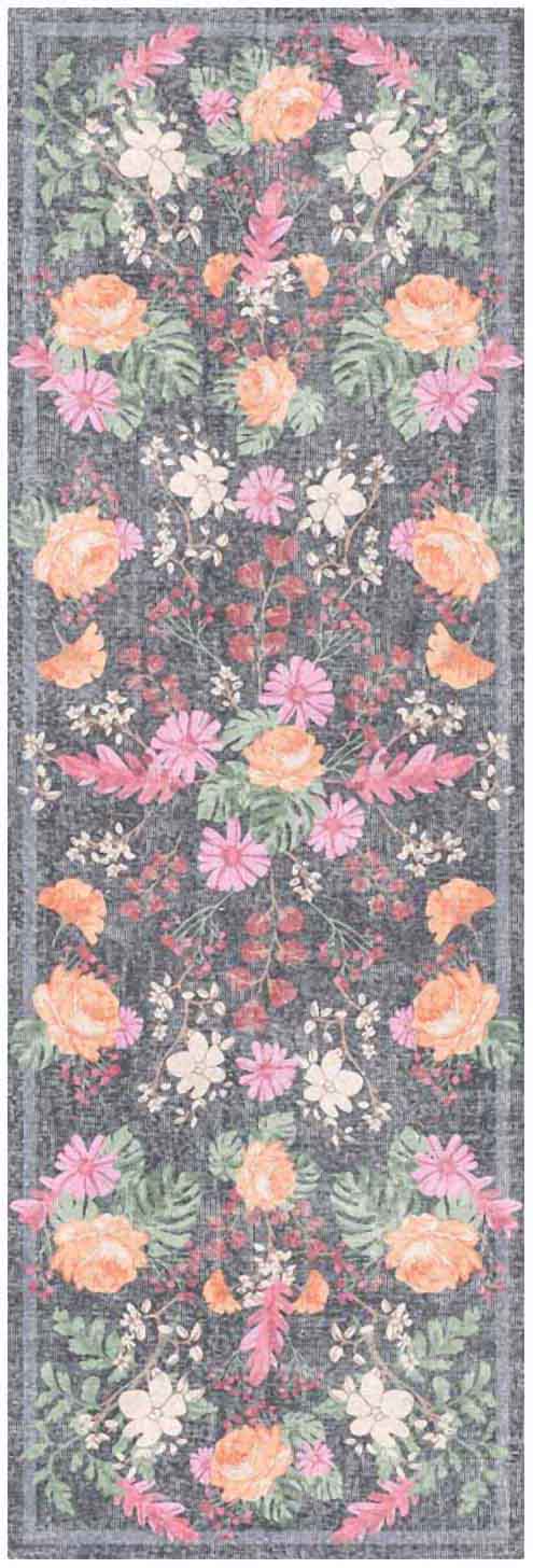 Nourison Home Botanical Washables BOT02 Charcoal Multicolor Contemporary Machine Woven Rug