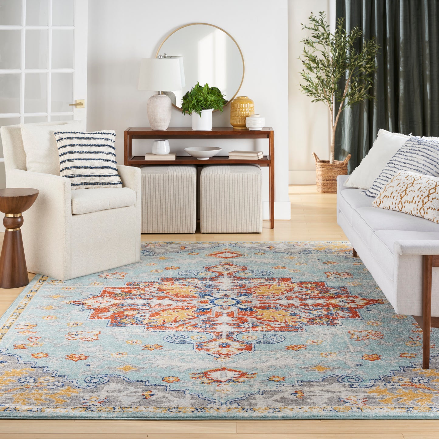 Nourison Home Passion Aqua Multicolor Traditional