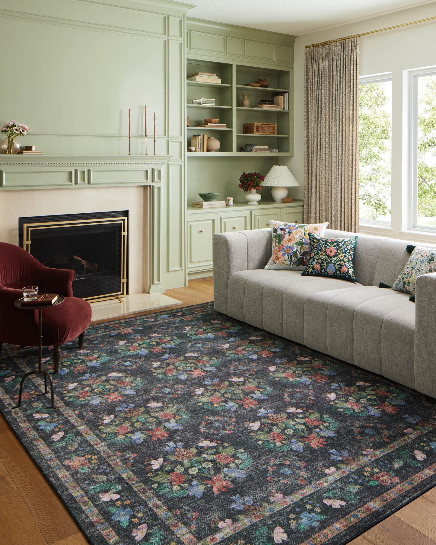 Rifle Paper Co. x Loloi Courtyard Charcoal Contemporary