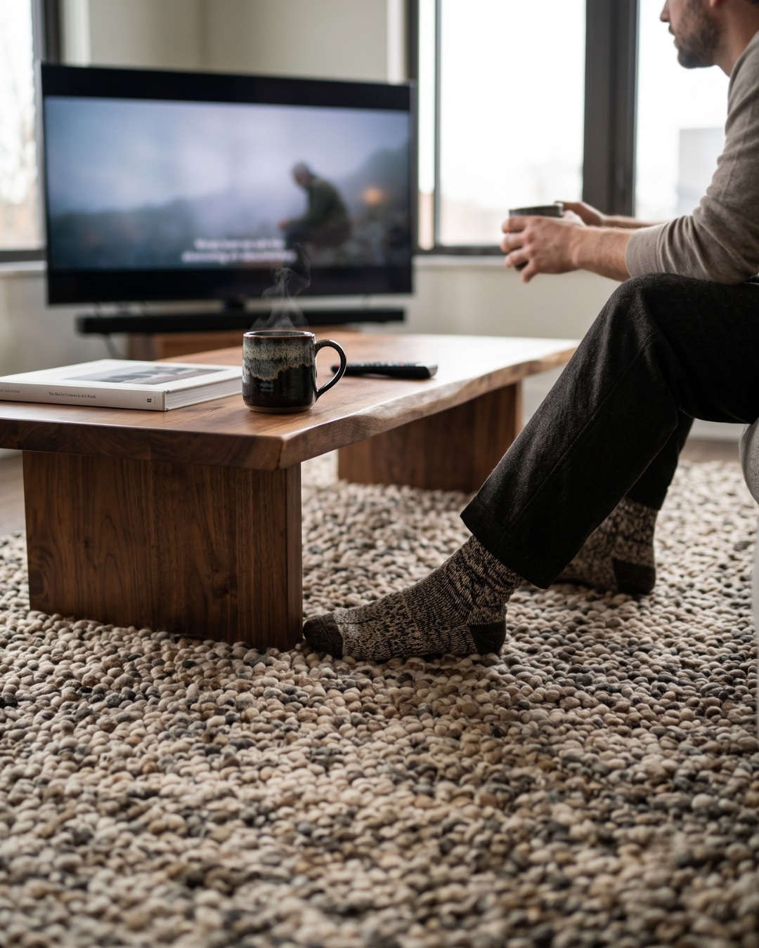 Dalyn Rugs Hanu HU1 Chocolate Style Shot — Close-up of thick chocolate multicolor area rug texture.