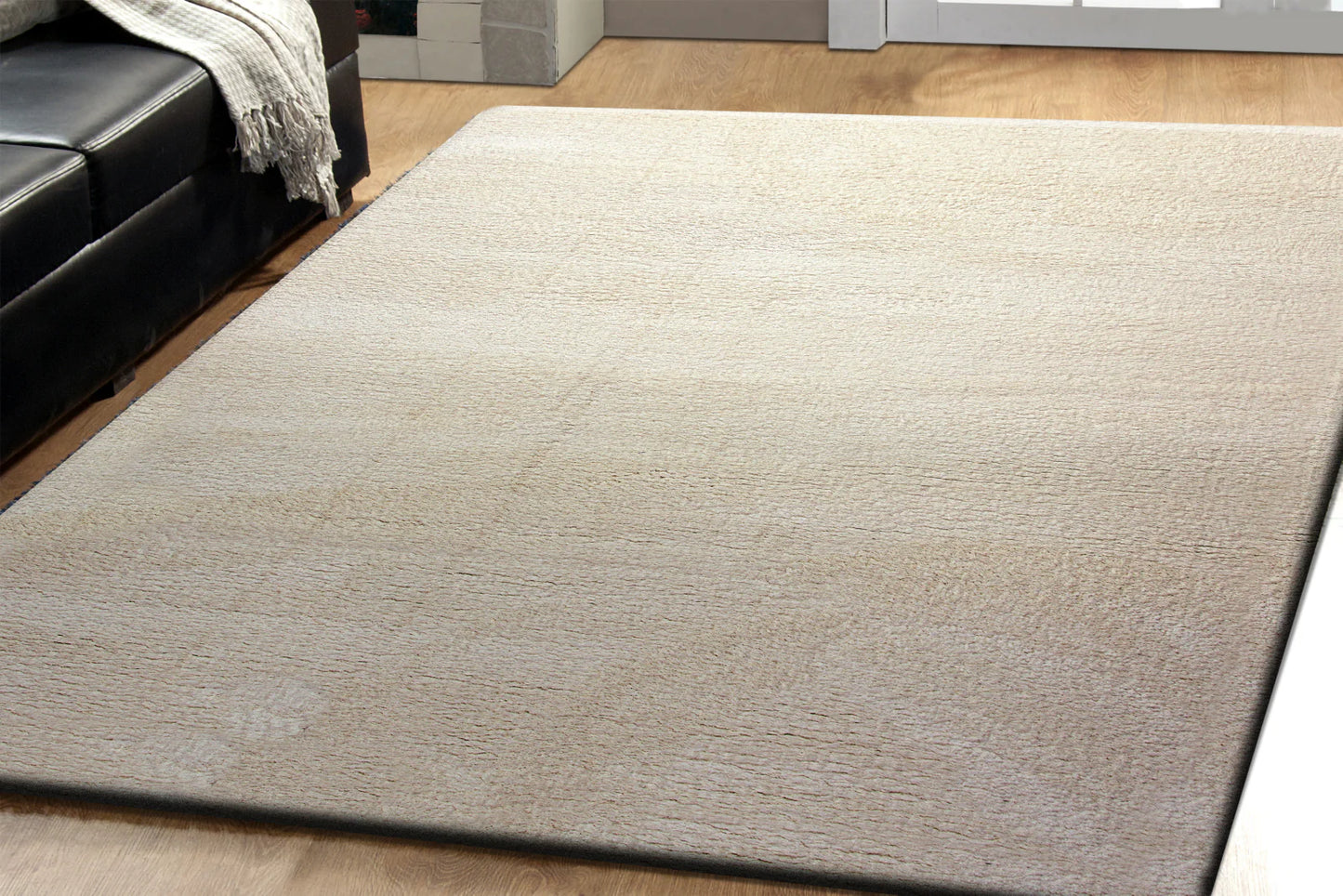 Dynamic Rugs Silky Shag 5900 Ivory Solid Machine-Made Rug