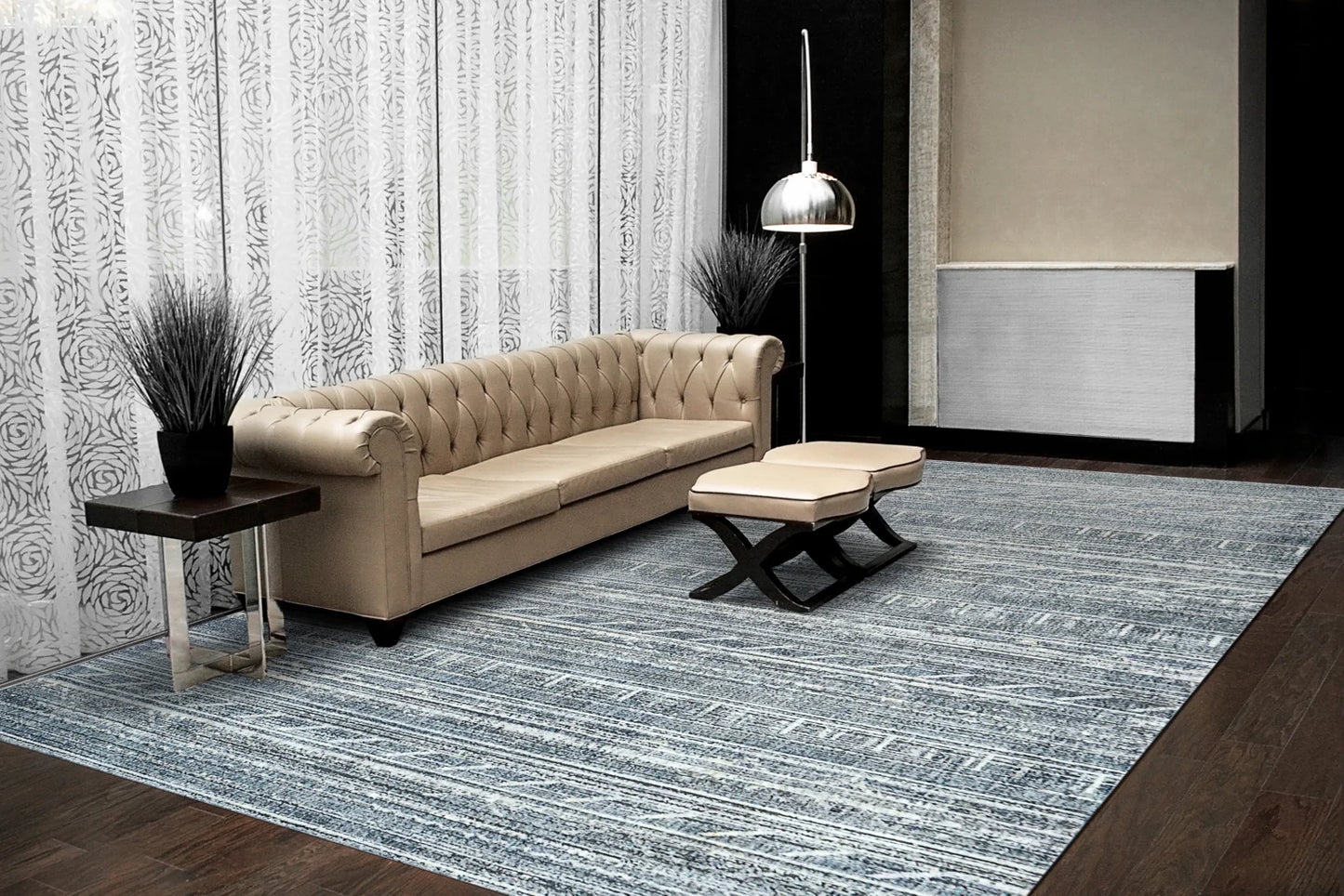 Dynamic Rugs Savoy 3579 Denim Grey Cream Contemporary Machine-Made Rug
