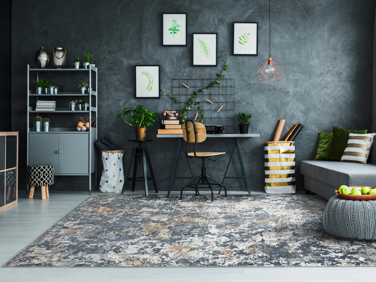 Dynamic Rugs Couture 52023 Charcoal Copper Contemporary Machine-Made Rug