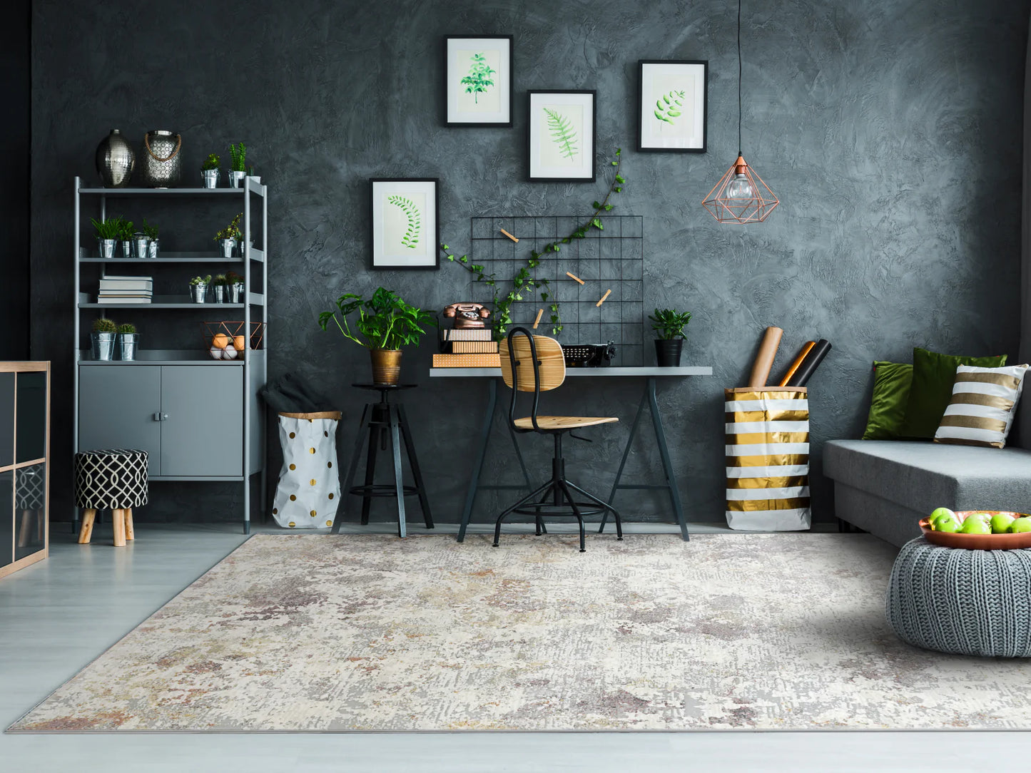 Dynamic Rugs Couture 52023 Grey Gold Contemporary Machine-Made Rug