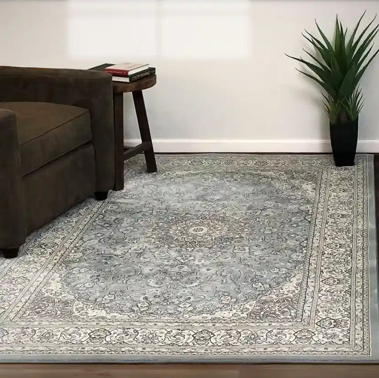 Dynamic Rugs Ancient Garden 57119 Steel Blue Cream Traditional Machine-Made Rug