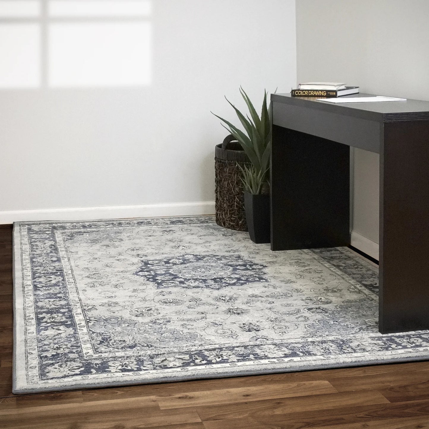 Dynamic Rugs Ancient Garden 57559 Silver Blue Traditional Machine-Made Rug