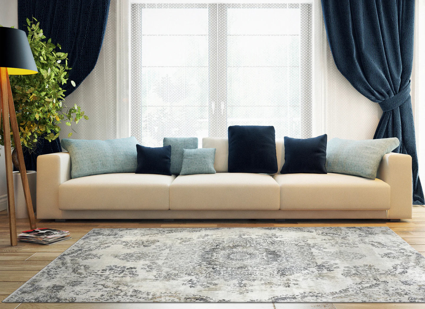 Dynamic Rugs Castilla 3558 Grey Blue Modern Machine-Made Rug