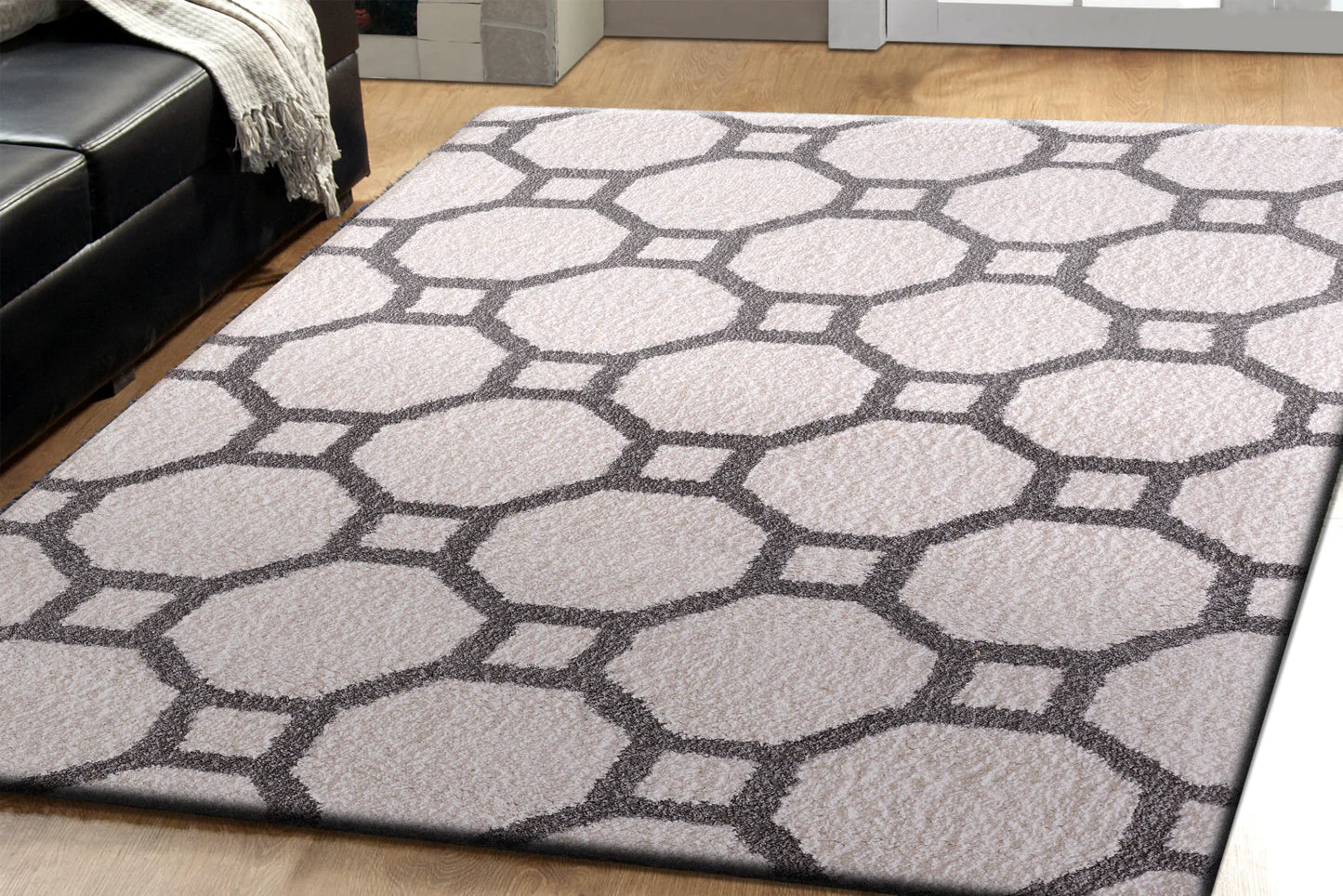 Dynamic Rugs Silky Shag 5903 White Contemporary Machine-Made Rug
