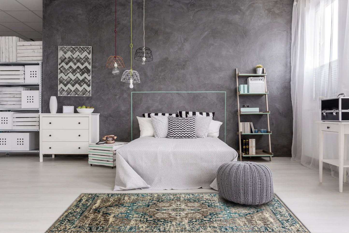 Dynamic Rugs Zodiac 6623 Grey Blue Transitional Machine-Made Rug