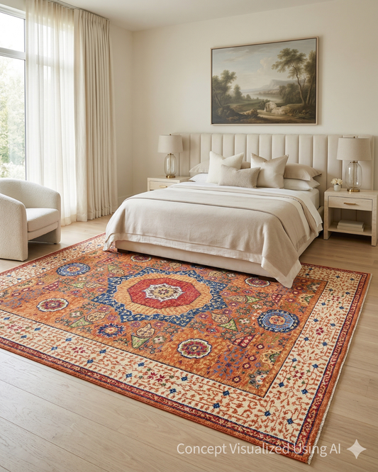 Artisan Felicity Rust Beige Traditional Knotted Rug for Bedroom