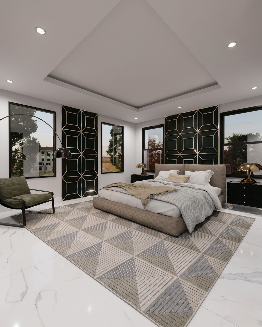 Feizy 3044F Gray Silver area rug in modern bedroom