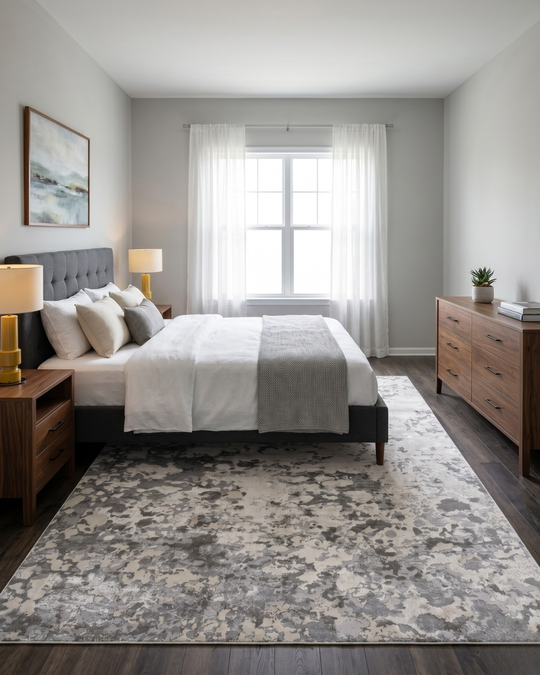Feizy 3336F Silver Gray abstract rug in bedroom