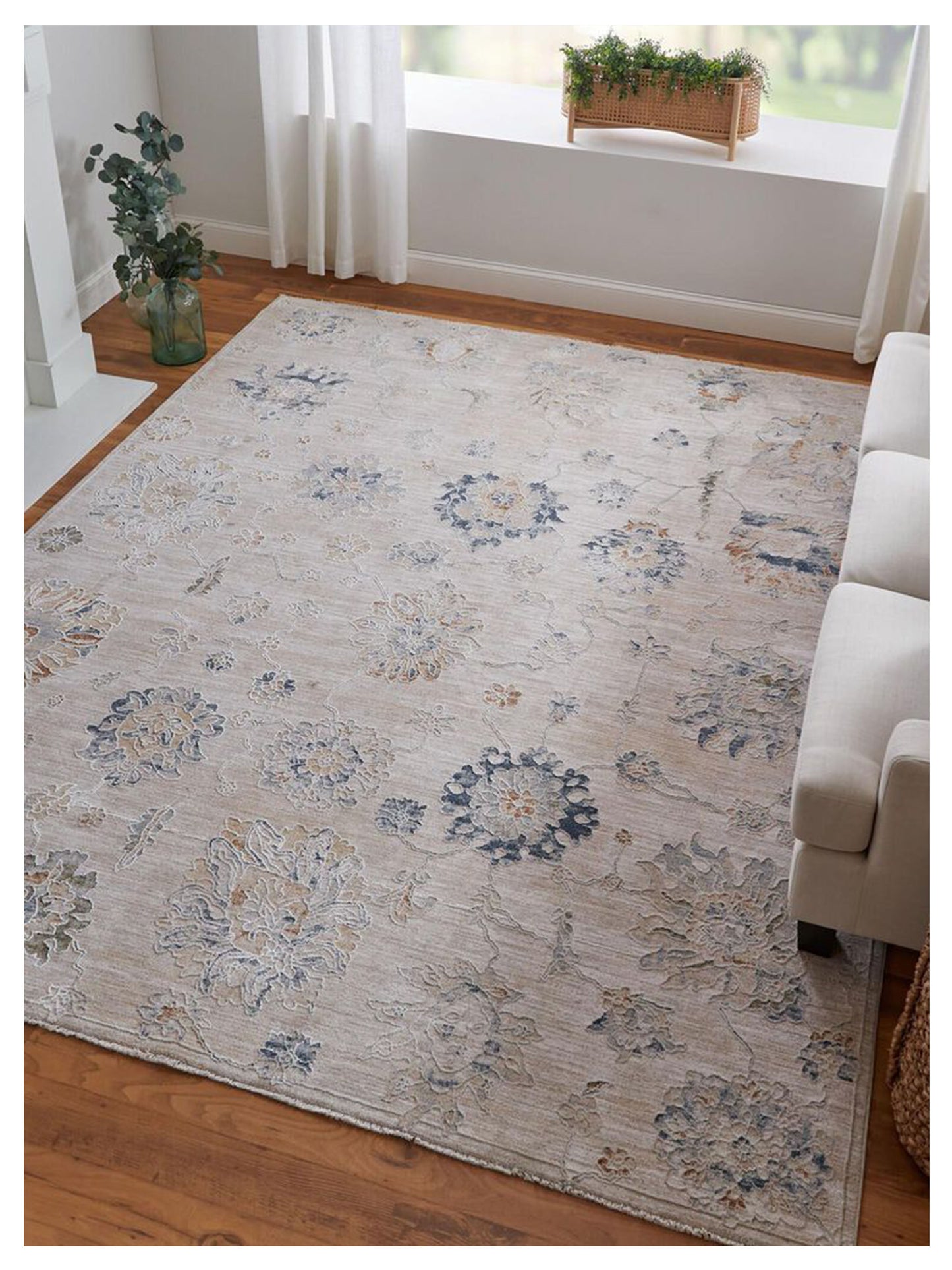 Feizy Pasha 39M9F Beige Blue Traditional Machinemade Rug