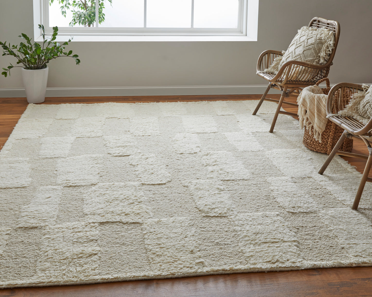 Feizy Ashby 8907F Ivory Beige Transitional/Mid-Century Moder Hand Woven Rug