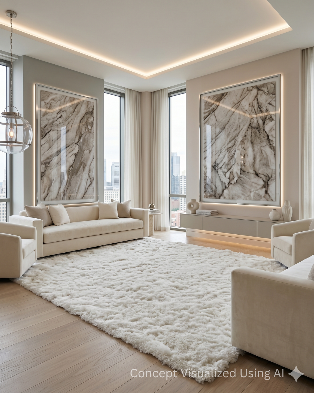 Feizy Indochine 4550F White luxury rug in contemporary living room