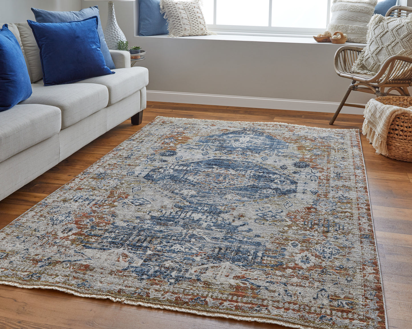 Feizy Kaia 39HWF Blue Red Transitional/Bohemian & Eclect Machine Woven Rug