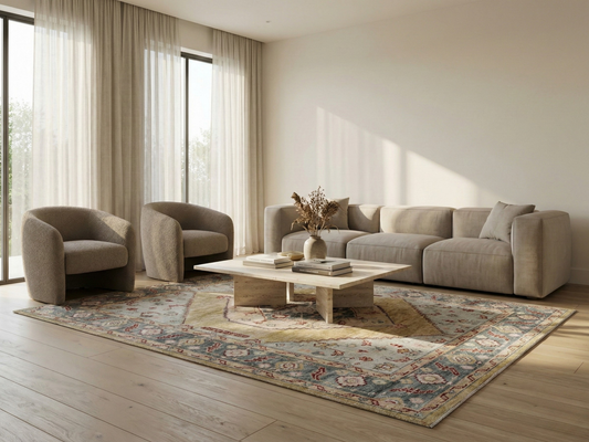 Artisan Felicity Gold Blue Traditional Knotted Rug for Livingroom