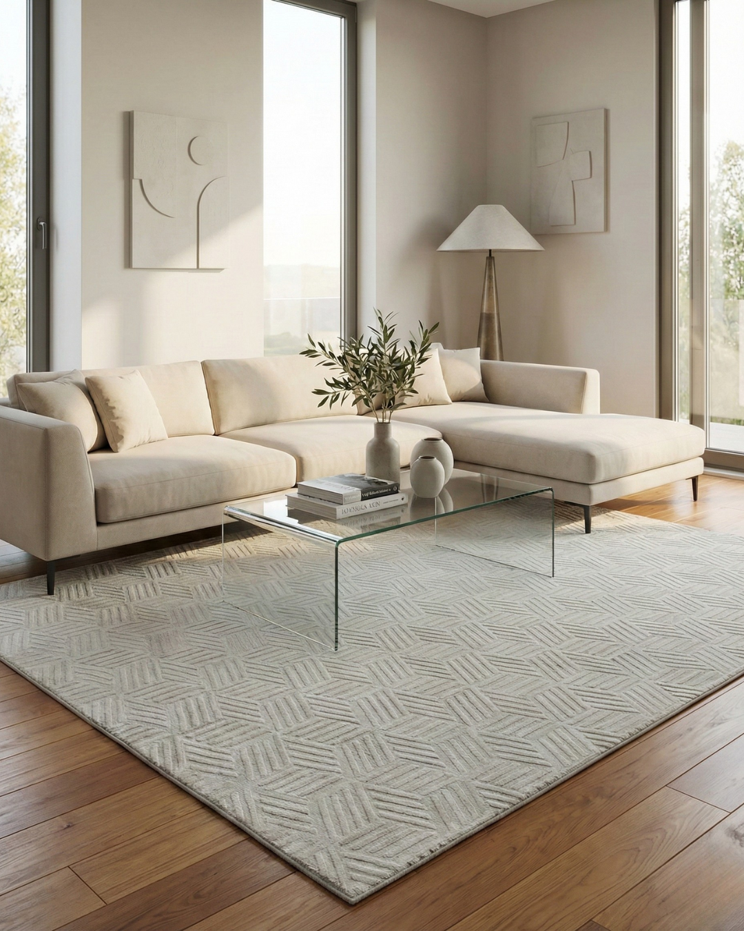 Artisan Harmony White White Contemporary Knotted Rug