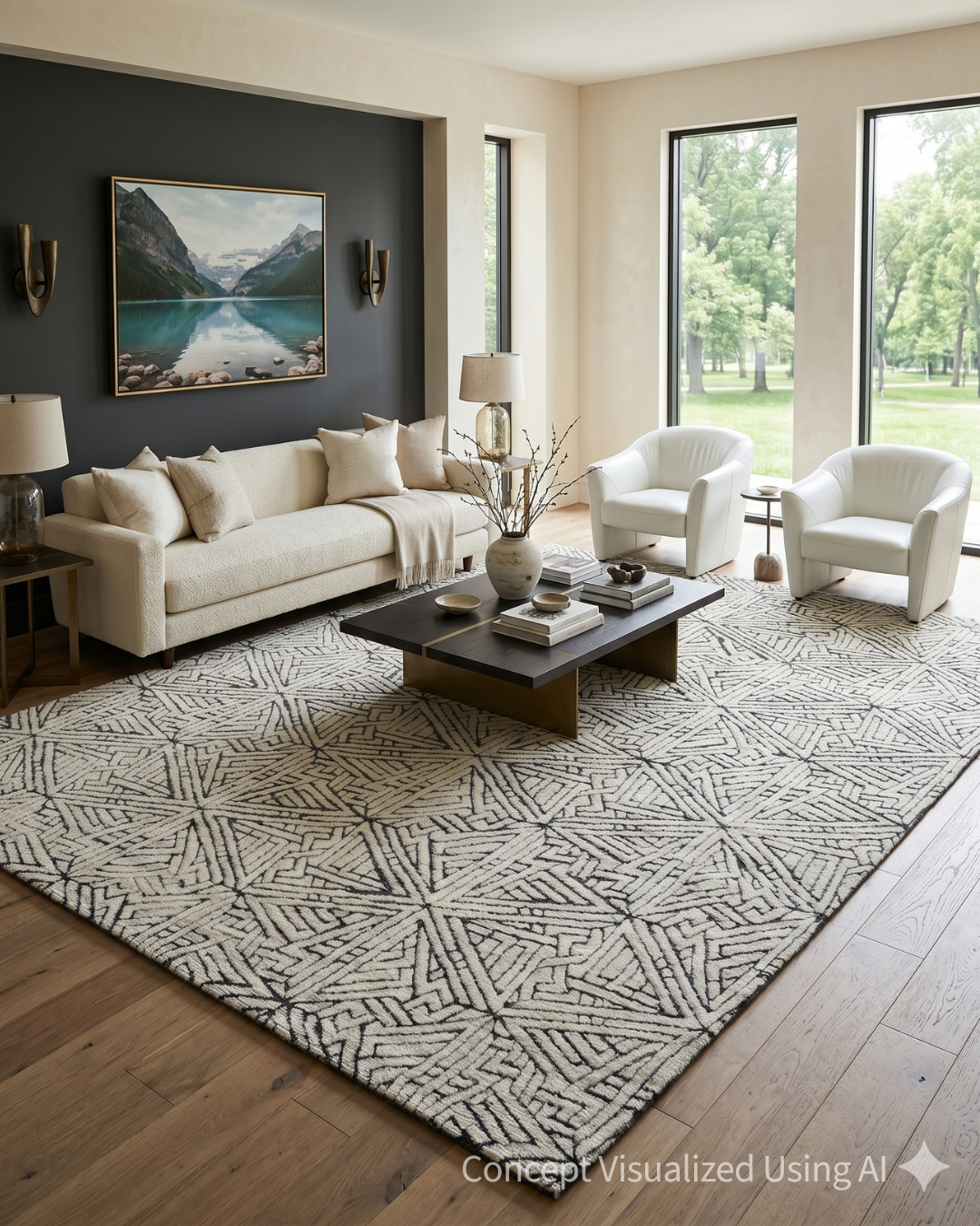 Artisan Harmony White Black Contemporary Knotted Rug for Livingroom