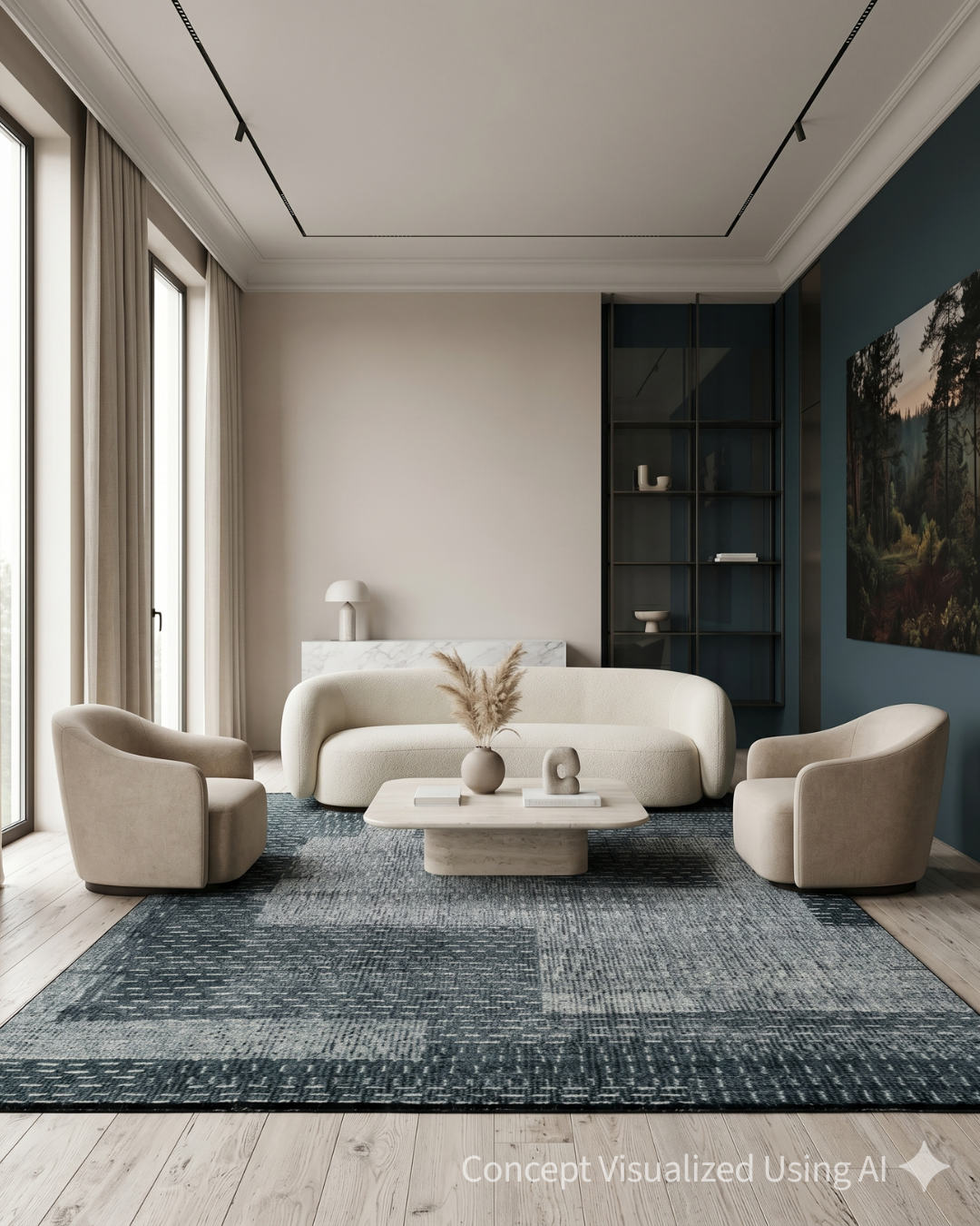 Artisan Harmony Blue Black Contemporary Knotted Rug for Livingroom