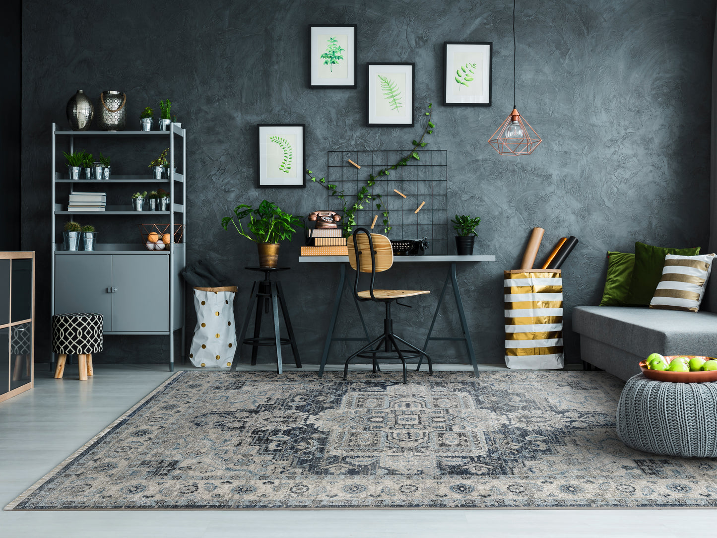 Dynamic Rugs Juno 6882 Dark Blue Cream Transitional Machine-Made Rug