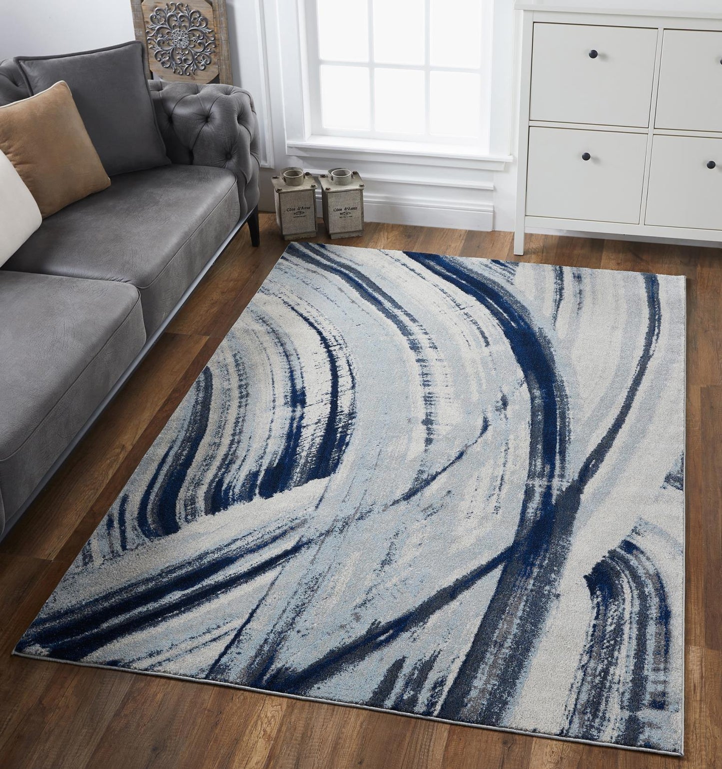 Kas Illusions 6219 Ivory Blue Transitional Machine Woven Rug