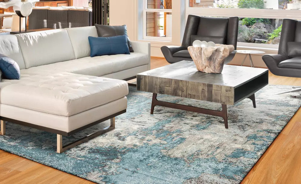 Kas Watercolors 6233 Ivory Teal Contemporary Machine Woven Rug