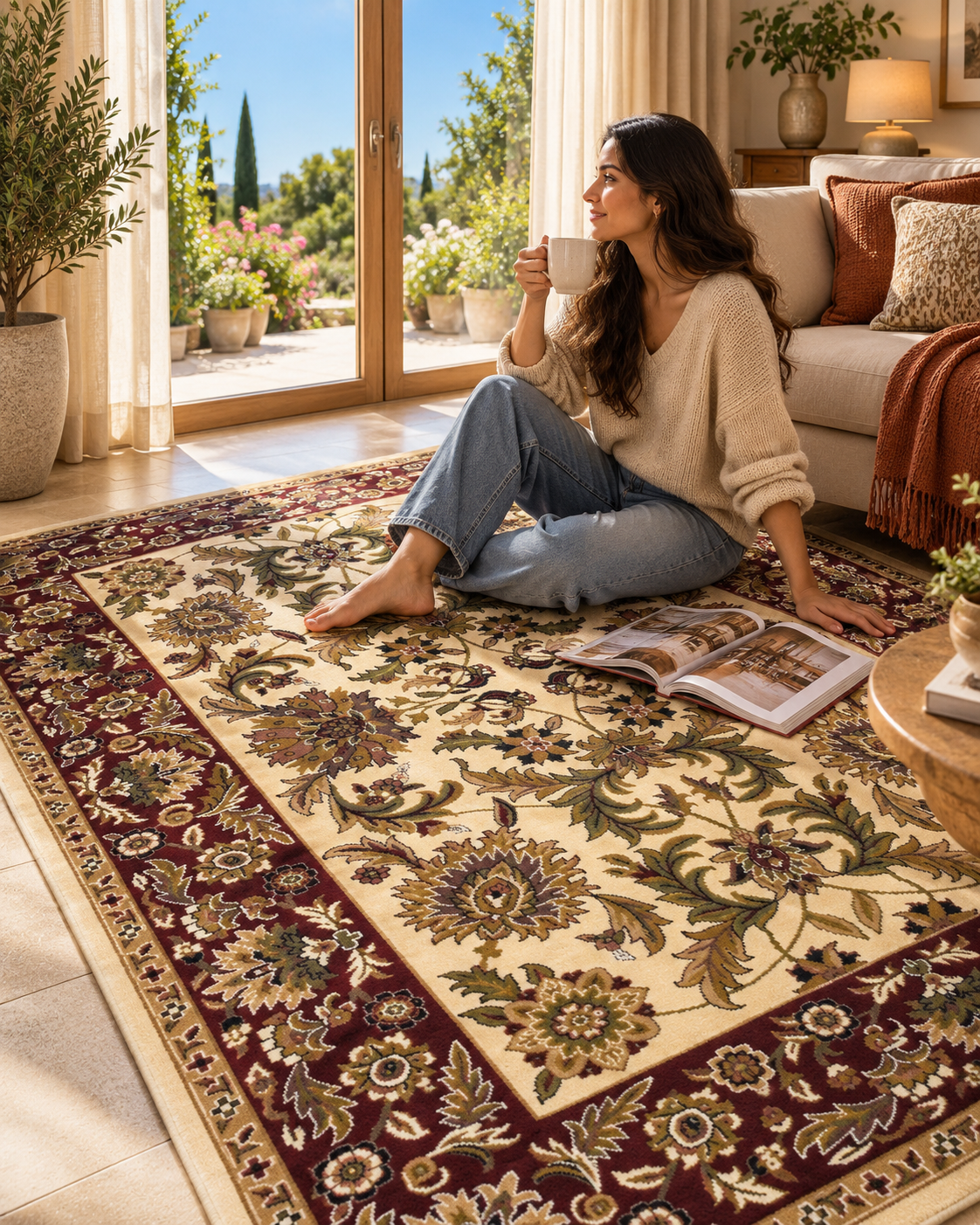 KAS Cambridge 7303 Ivory Red — Ivory and red area rug.
