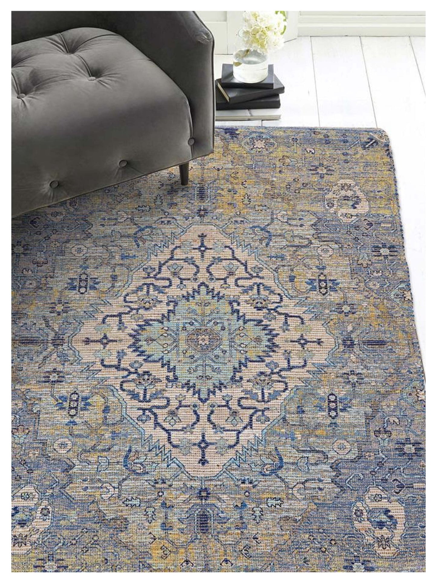 KAS MORRIS 2232 Blue Yellow Traditional Woven Rug - Rugs - KAS - Atlanta Designer Rugs