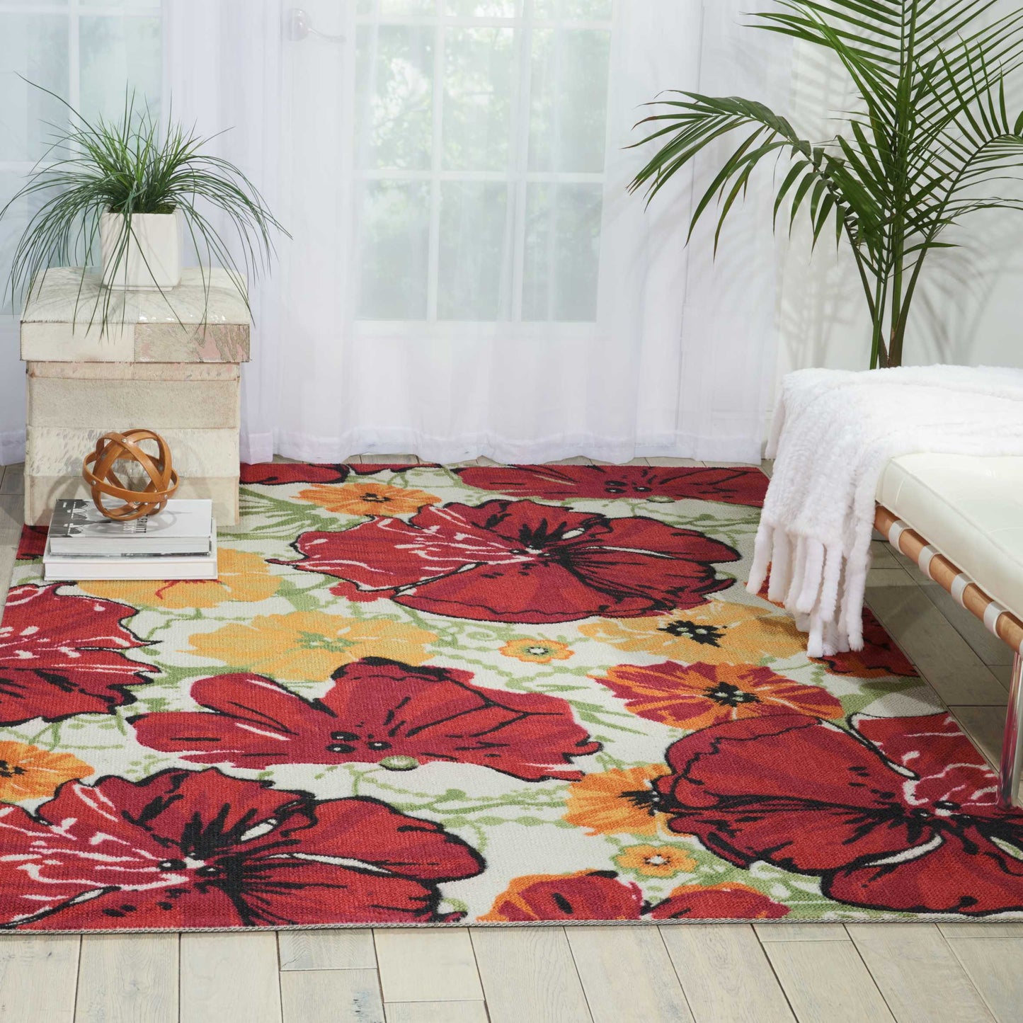 Nourison Home Vista VIS12 Ivory Red Contemporary Tufted Rug