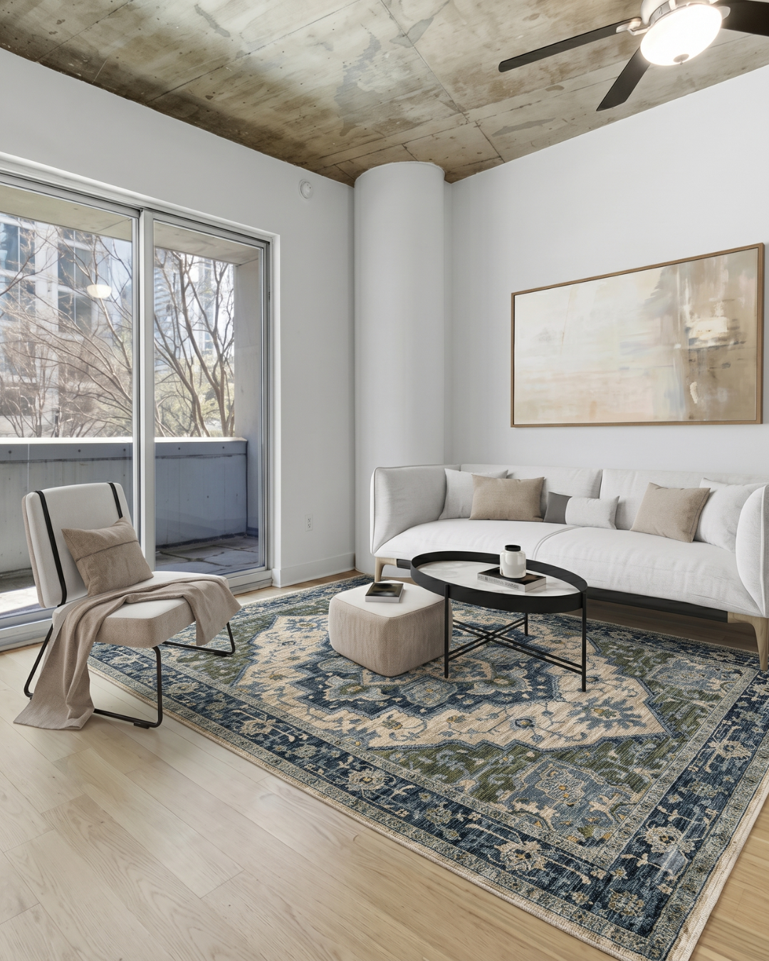 Oriental Weavers Aberdeen 051G1 Blue Beige rug in contemporary living room