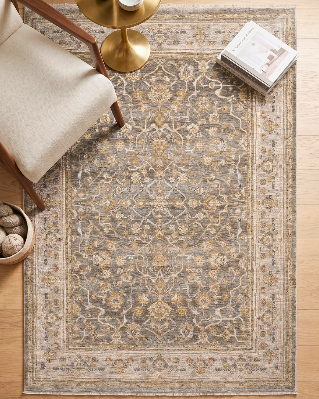Oriental Weavers Maharaja 040M1 Beige Grey traditional rug overhead detail