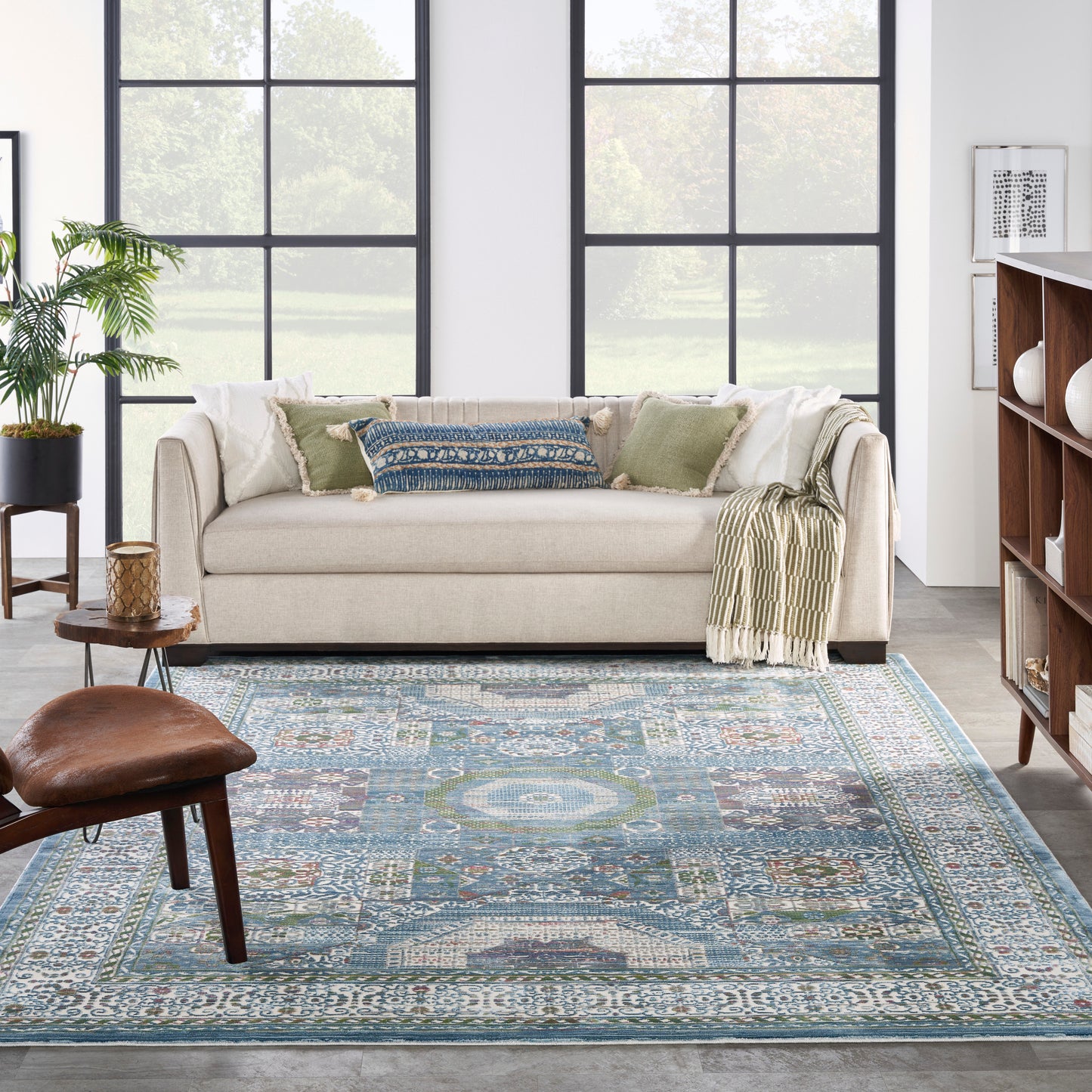 Nourison Home Ankara Global Ivory Light Blue Transitional