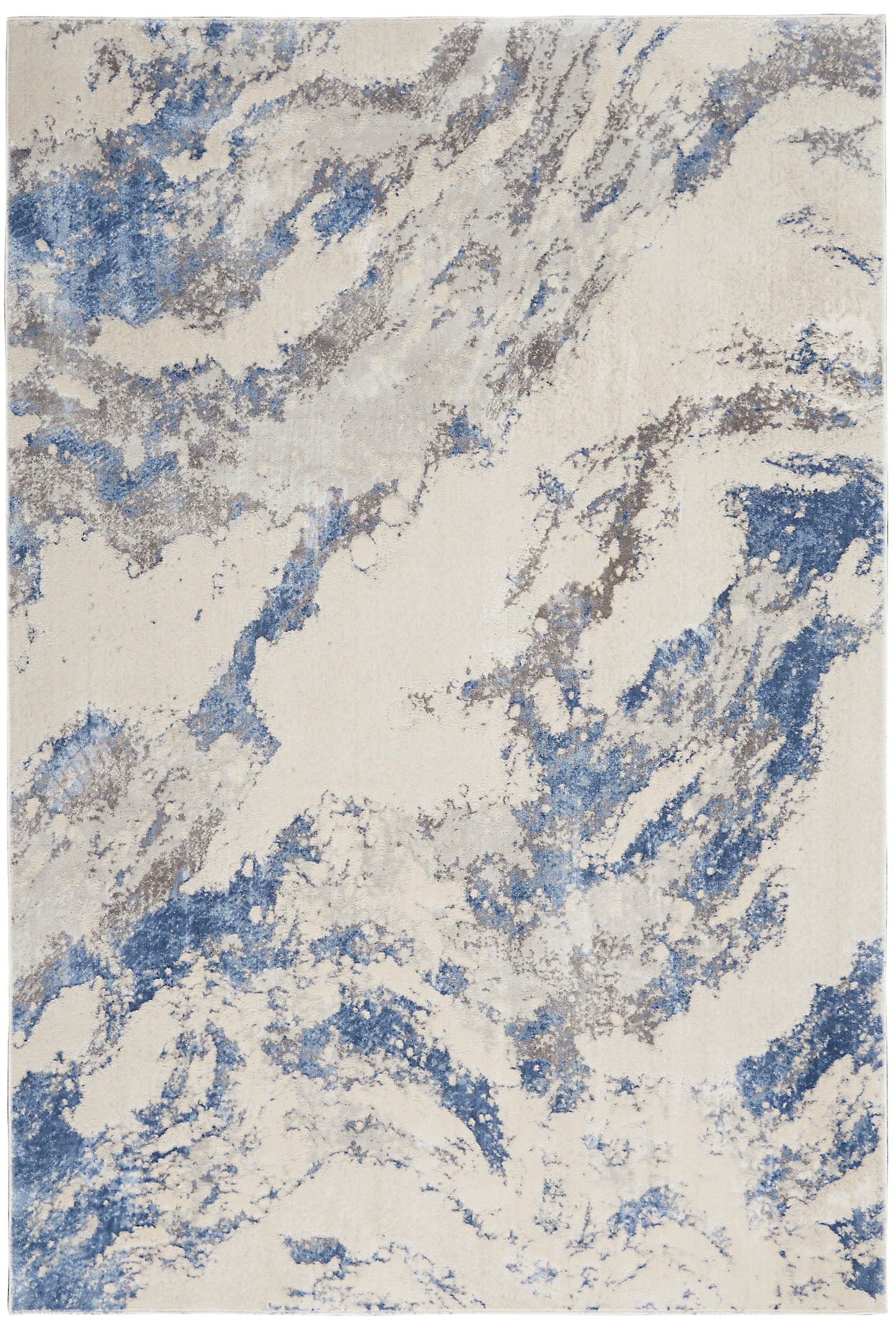 Nourison Home Silky Textures SLY03 Blue Ivory Grey Contemporary Power-loomed Rug