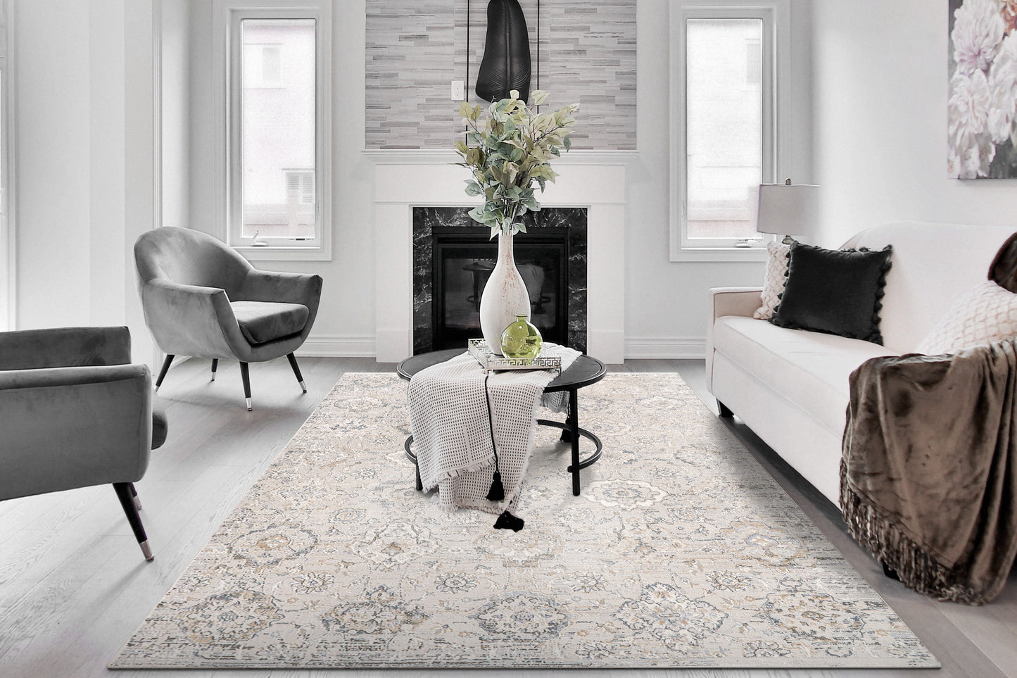 Dynamic Rugs Marina White Grey Transitional