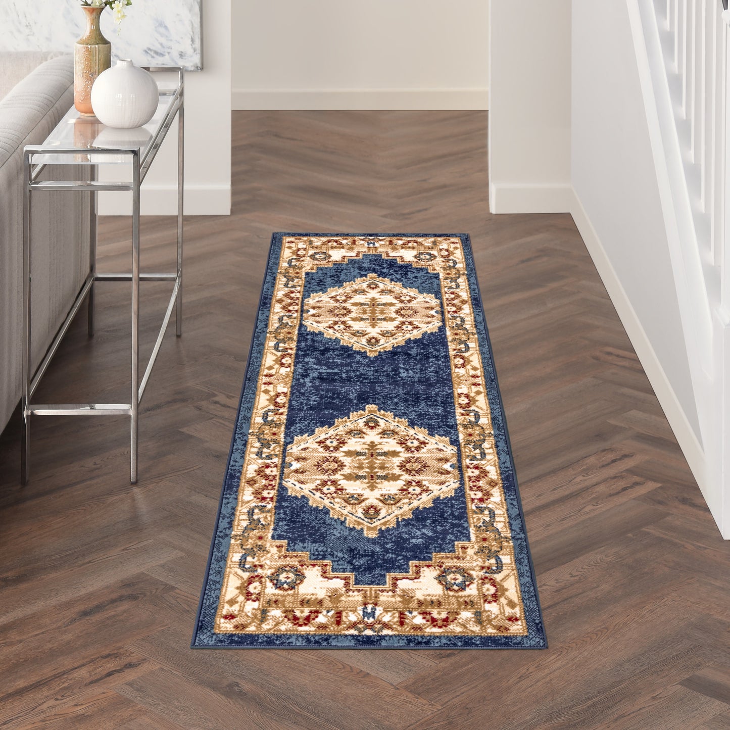 Nourison Home Grafix Navy Gold Traditional