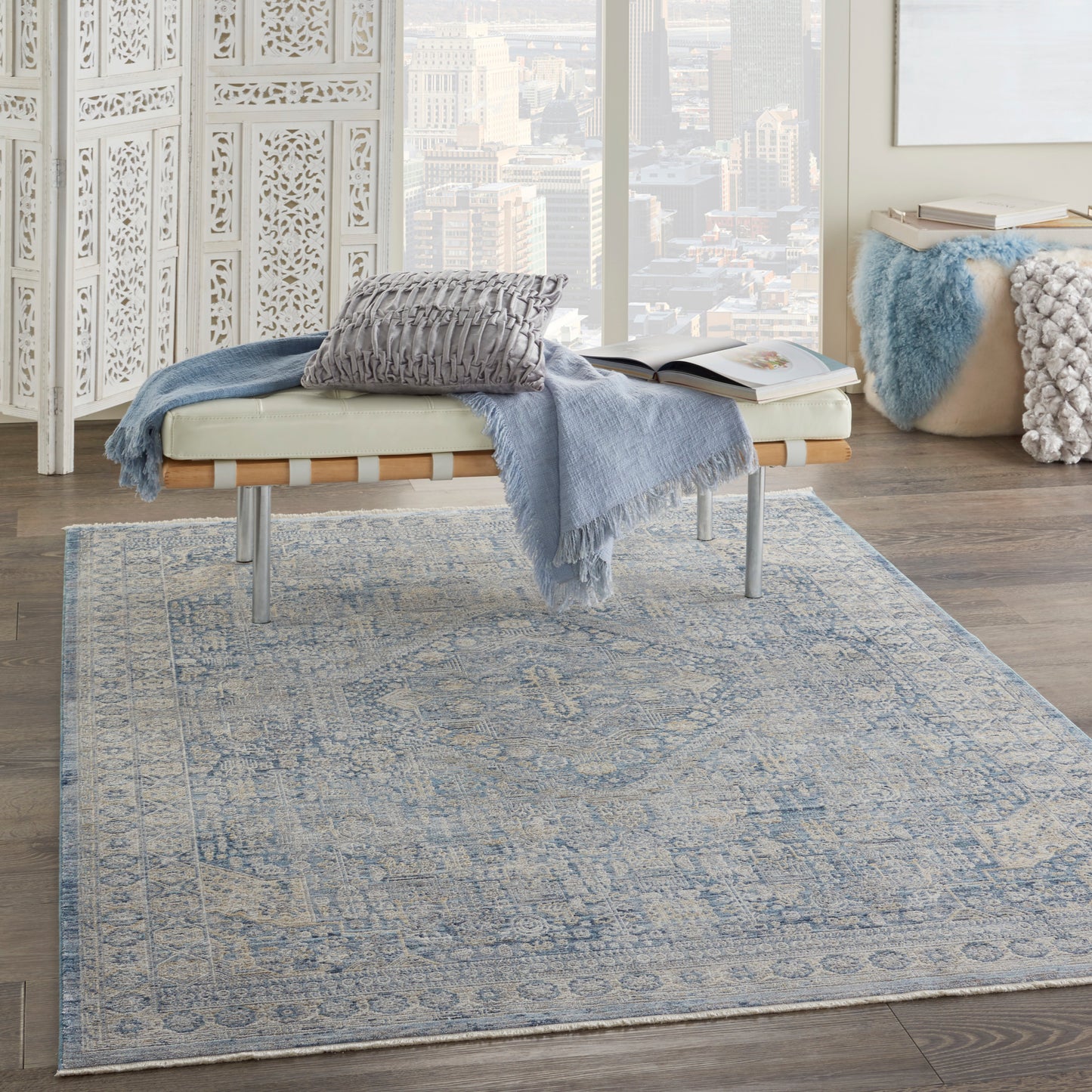 Nourison Home Lustrous Weave Blue Ivory
