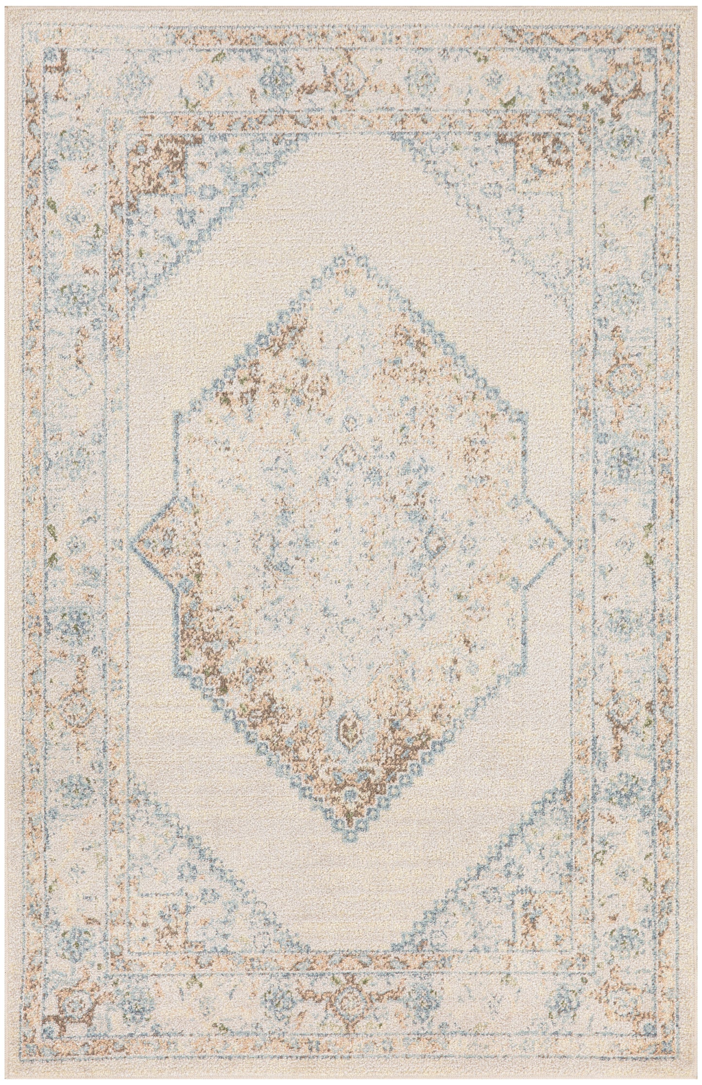 Nourison Home Astra Machine Washable ASW13 Ivory Blue Traditional Power-loomed Rug