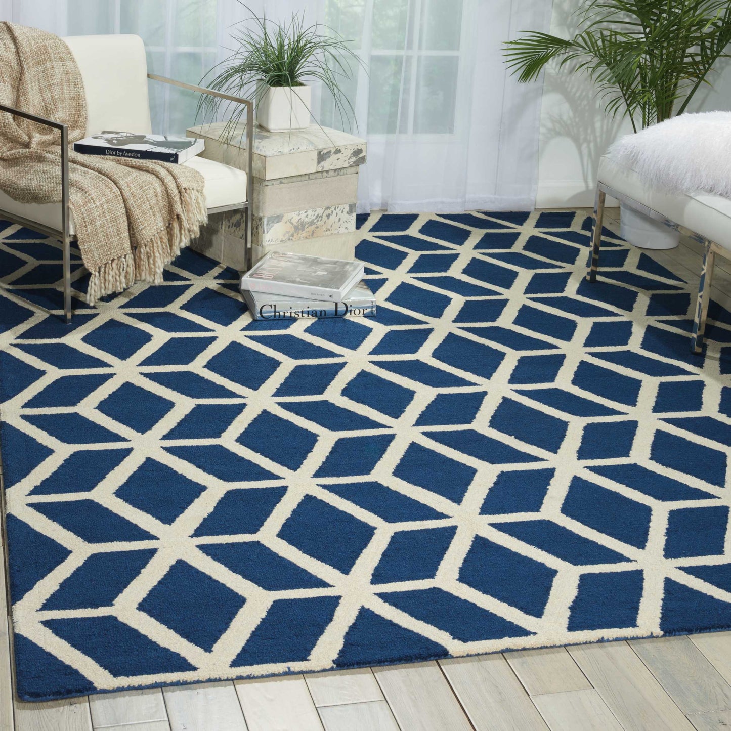 Nourison Home Linear Blue Ivory Contemporary